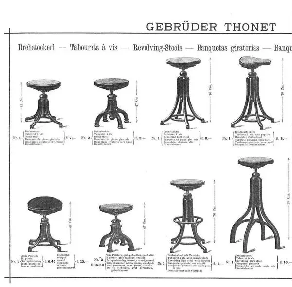 Illustration numéro 3 du produit Tabouret de piano Thonet en bois de hêtre courbé avec assise en rotin, Autriche vers 1900
