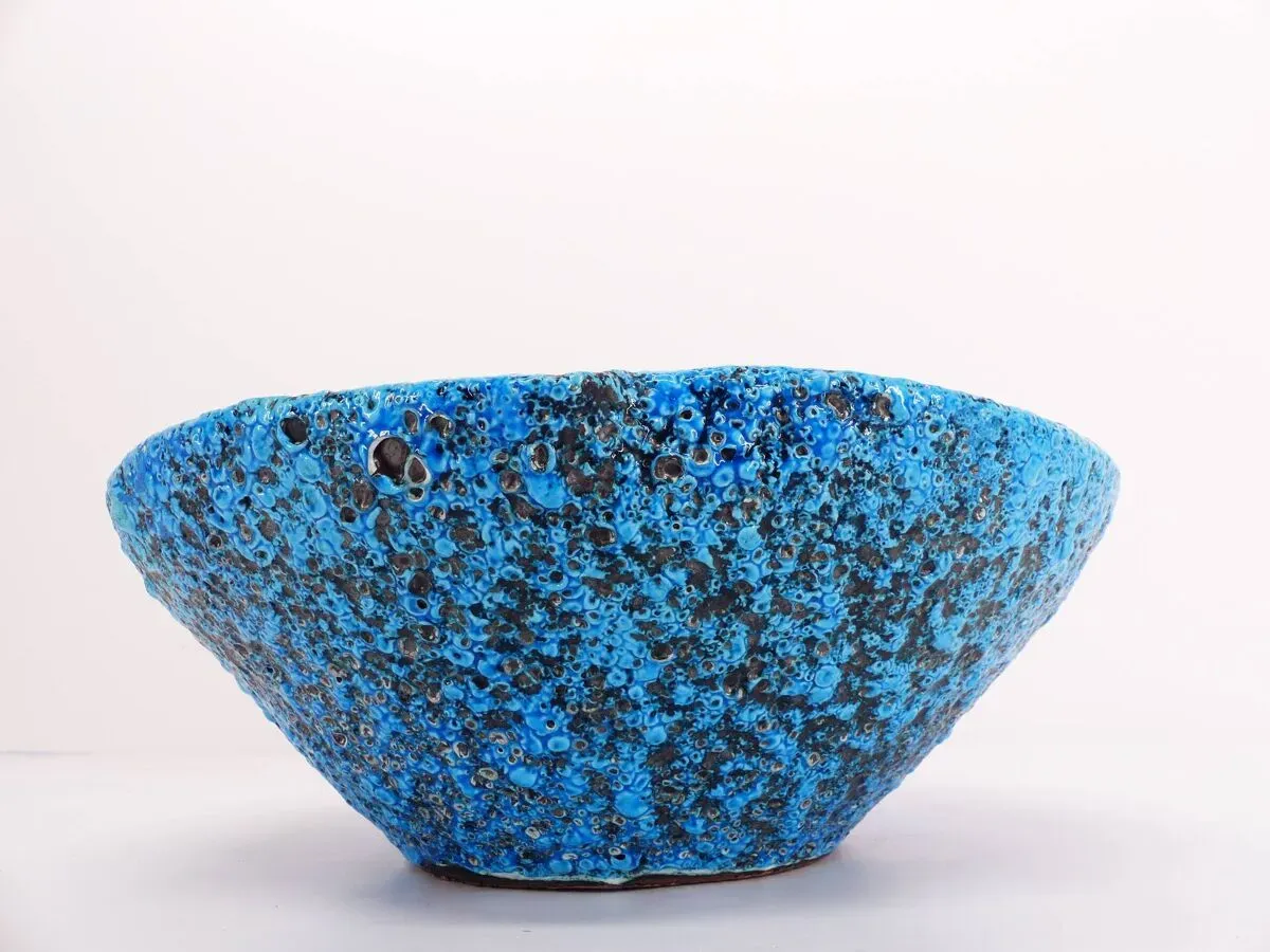 Illustration numéro 3 du produit Coupe à fruit en céramique émaux écume de mer bleu turquoise 1950