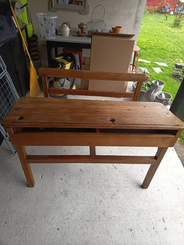 Illustration numéro 3 du produit Bureau écolier 2 places avec banc