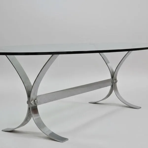 Illustration numéro 3 du produit Table basse en verre et acier – Design moderniste des années 1970
