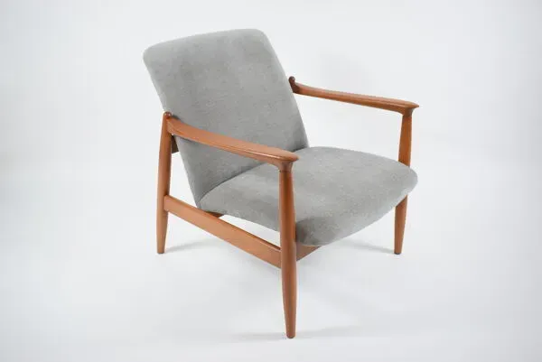 Illustration numéro 3 du produit Fauteuil vintage restauré d’origine designer E. Homma, tissu gris