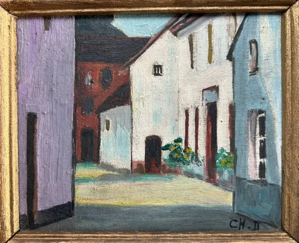 Illustration numéro 3 du produit La Ferme, École Belge XXe, huile sur toile, Ch.D