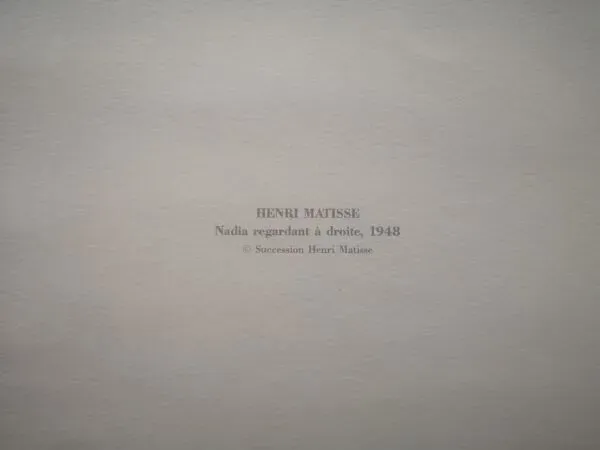 Illustration numéro 3 du produit Lithographie Nadia regardant à droite, d'après Henri Matisse - 1948
