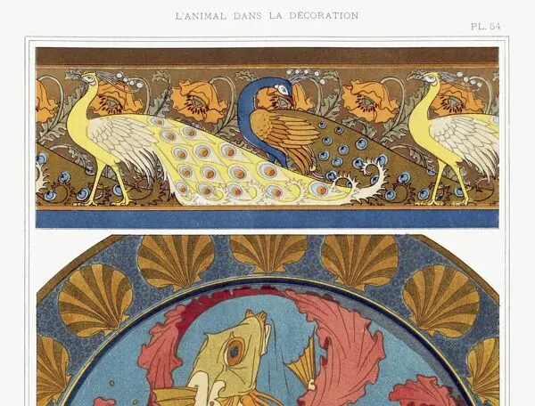 Illustration numéro 3 du produit Affiche “Paons et poissons”, d’après une lithographie art nouveau de 1897