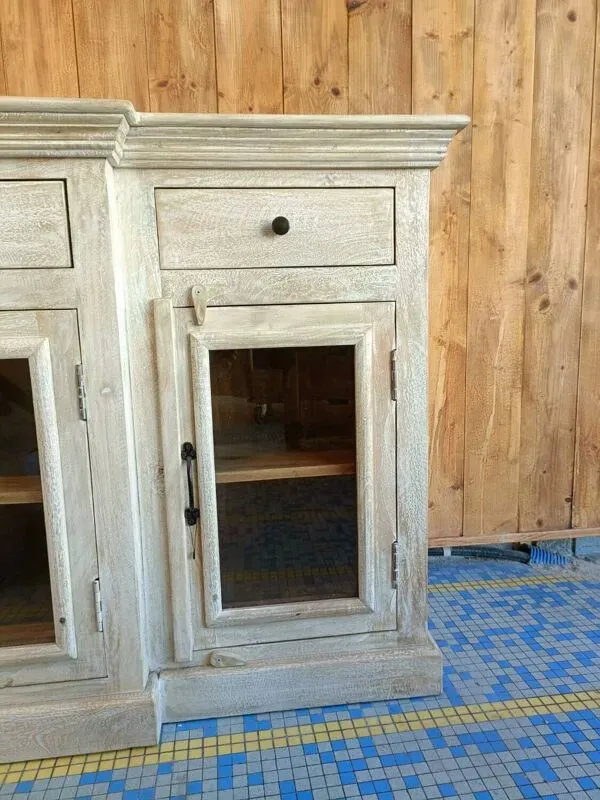 Illustration numéro 3 du produit Buffet / vitrine style indus/ colonial bois de manguier massif