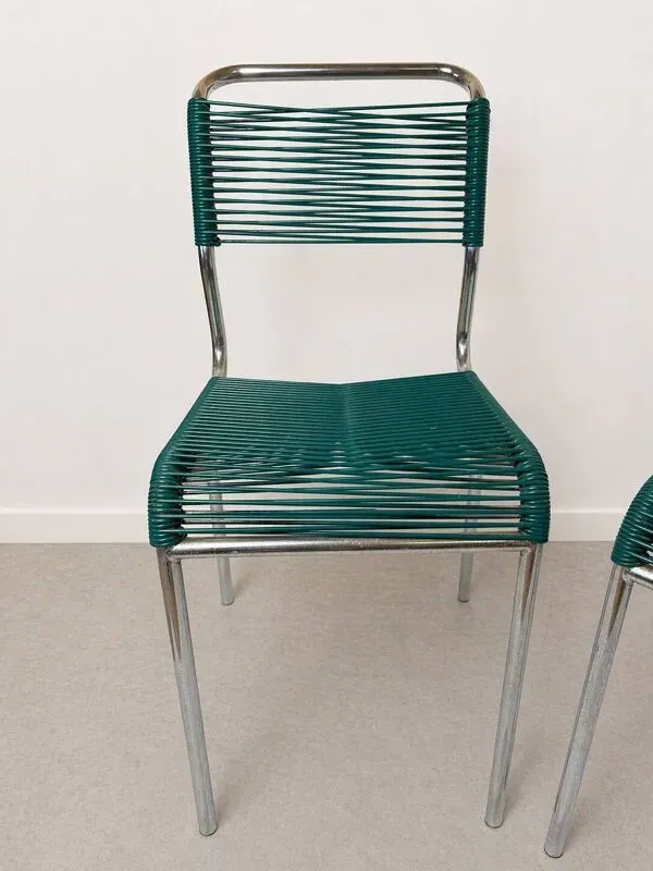 Illustration numéro 3 du produit Lot de 2 chaises scoubidou HAUSER Montreuil – métal chromé – vintage r