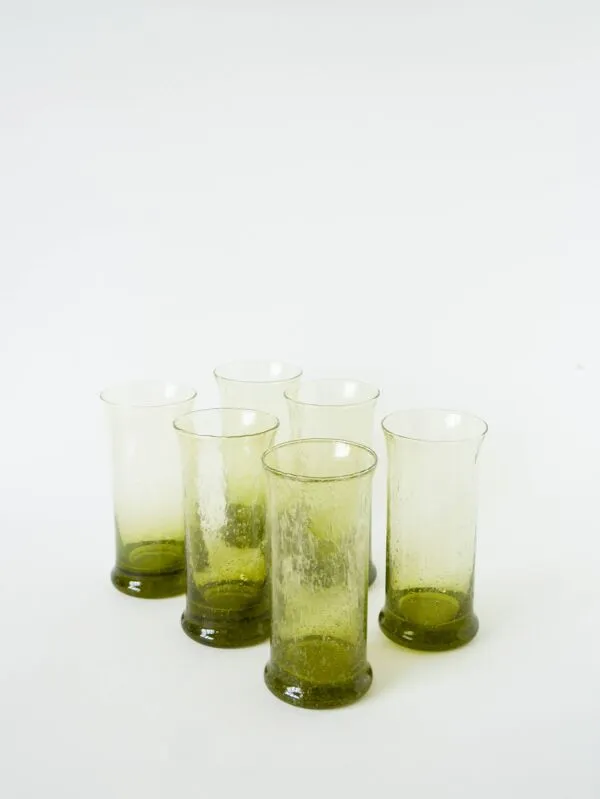 Illustration numéro 3 du produit Ensemble de 6 verres en verre bullé de Biot Long Drink, vert, 1960