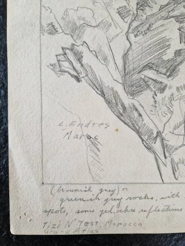 Illustration numéro 3 du produit Louis John Endres (1896-1989) - Dessin au fusain sur papier - Paysage  Tizi N'Test Grand Atlas Maroc