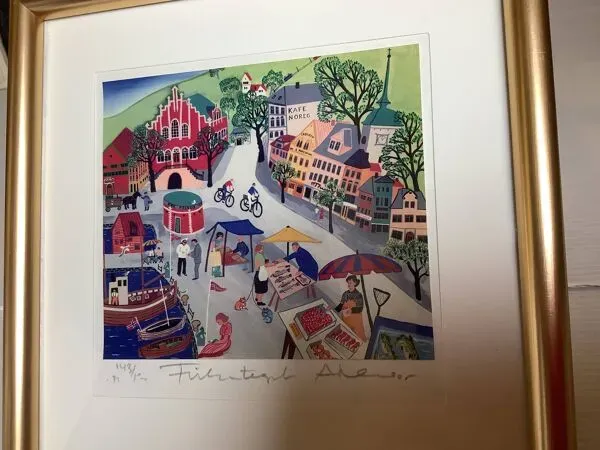 Illustration numéro 3 du produit Illustration Lithographie Arvid Norendal marché à Bergen