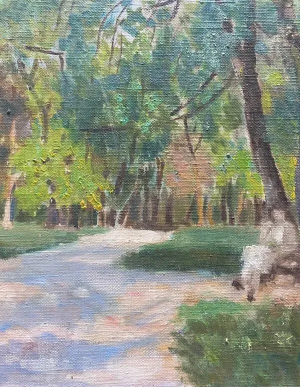 Illustration numéro 3 du produit Tableau ''Dans le Parc'' paysage animé impressionniste J. Toussaint 1883