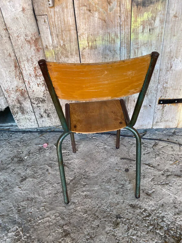 Illustration numéro 3 du produit Chaise ancienne style mullca modèle 510 metal + bois vintage #c950