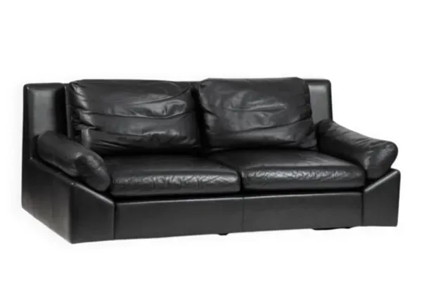 Illustration numéro 3 du produit Canapé 2 places en cuir noir vintage ann 70 Edelhard Harlis– 180 cm