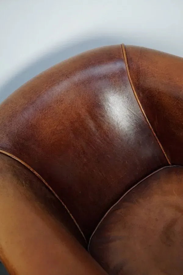Illustration numéro 3 du produit Fauteuils de club en cuir couleur cognac néerlandais vintage, ensemble de 2