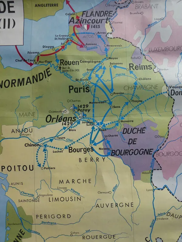 Illustration numéro 3 du produit Ancienne carte d'école vintage MDI ''La Guerre de cent ans