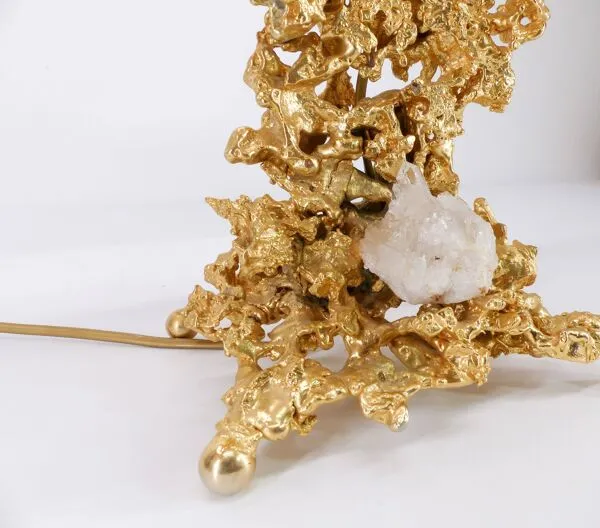 Illustration numéro 3 du produit Pied de lampe Hollywood Regency en bronze éclaté et quartz Claude Victor Boeltz 1980