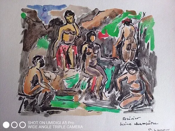 Illustration numéro 3 du produit Gouache ''scène champêtre'' 1981, Pierre Lacroux (1909- 1993)