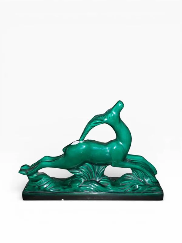Illustration numéro 3 du produit Sculpture Art Déco Gazelle en Faïence - Saint-Clément - Vert Émeraude