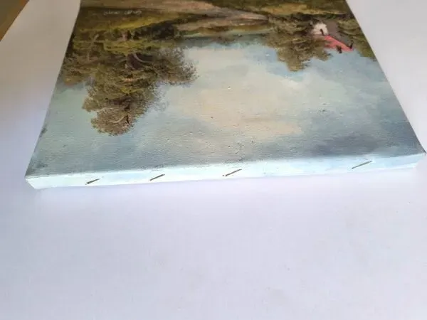 Illustration numéro 3 du produit Tableau ancien à l’huile. Maison à la campagne - signé G. Monroe