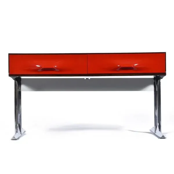 Illustration numéro 3 du produit Console stéréo TV DF-2000 en palissandre, chrome et plastique rouge par Raymond Loewy.