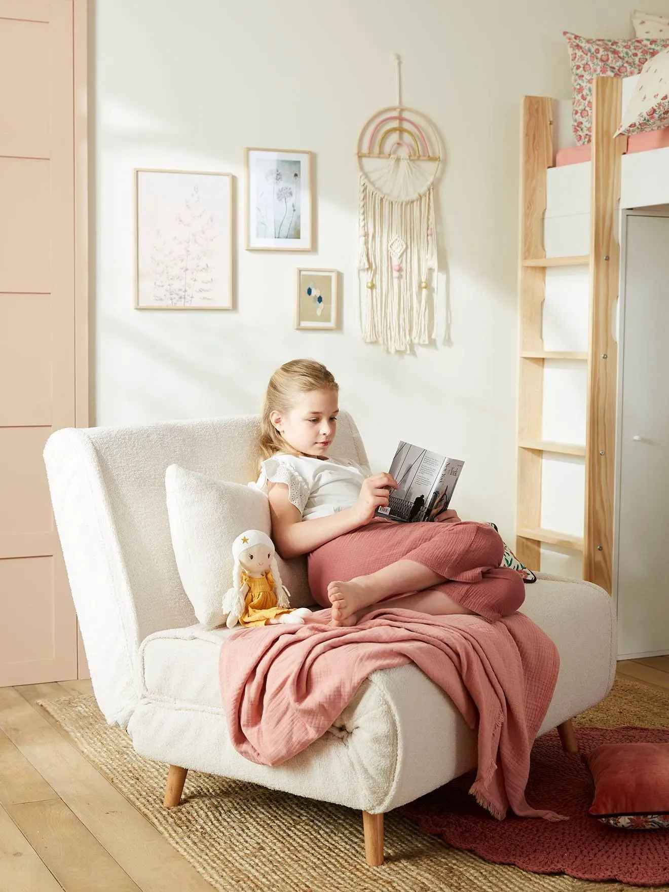 Illustration numéro 3 du produit Banquette convertible 1 place en sherpa écru