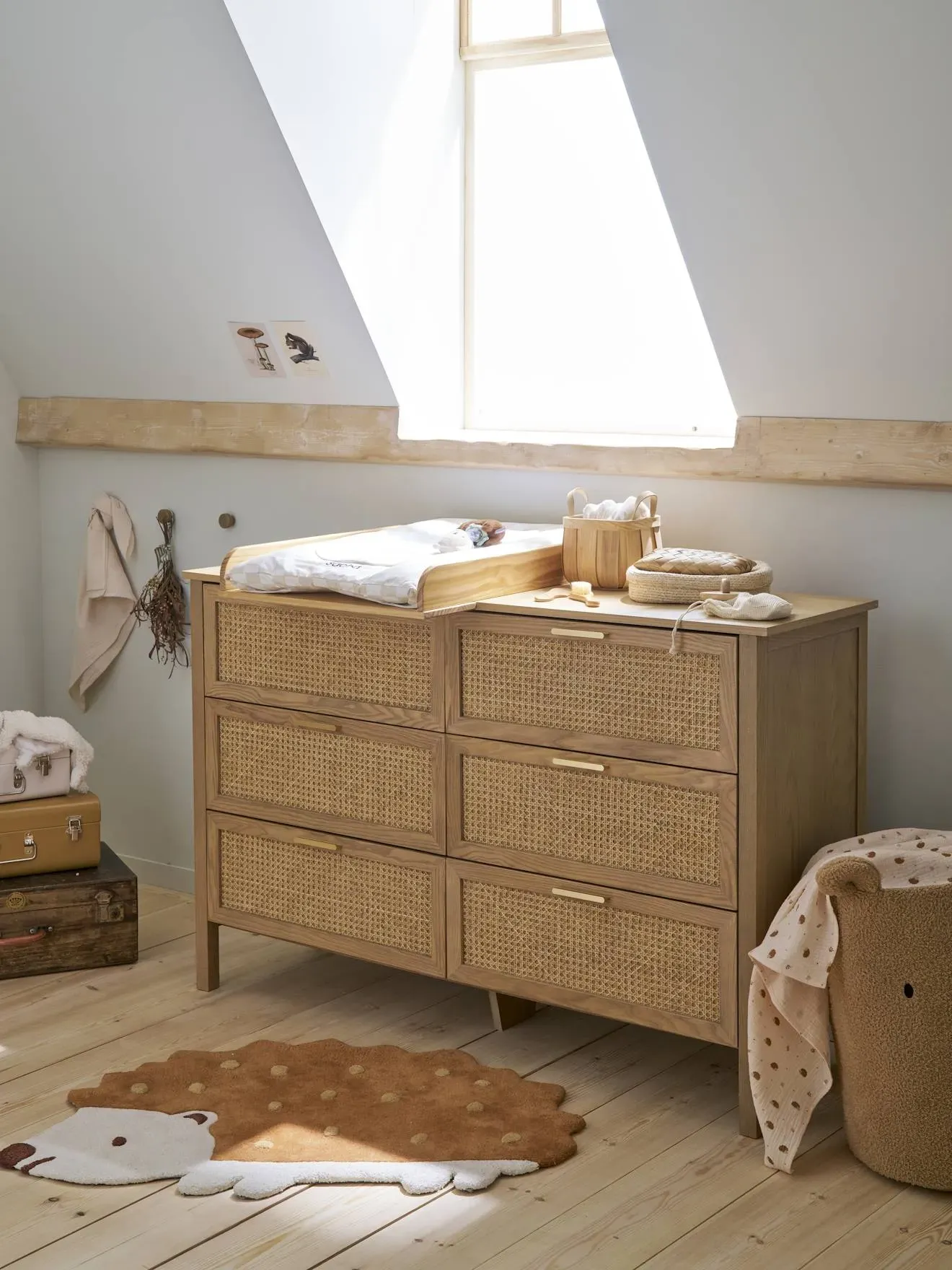 Illustration numéro 3 du produit Commode double cannage avec 6 tiroirs, profondeur 42cm bois