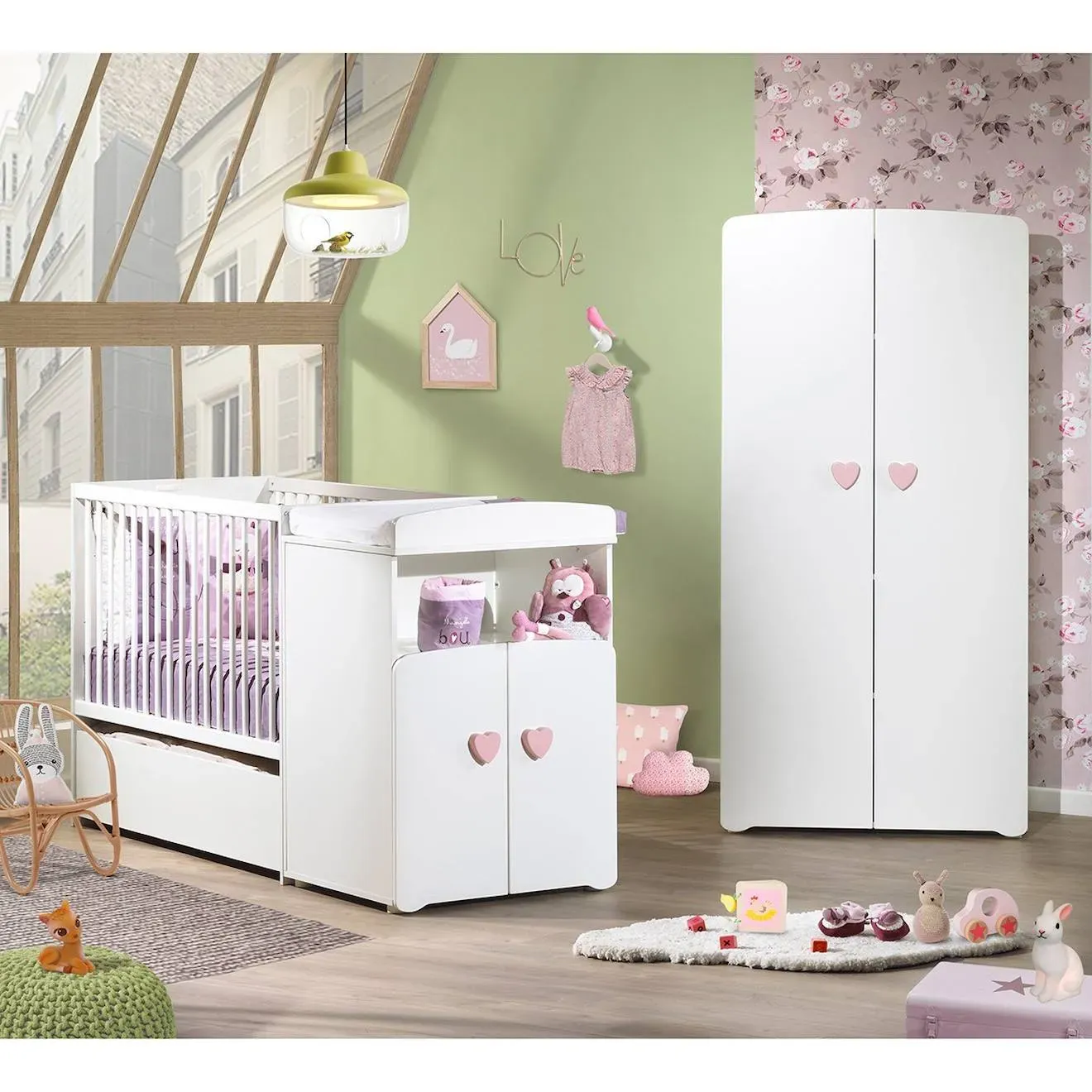 Illustration numéro 3 du produit Lit Bébé Combiné Évolutif - Basic Blanc/rose