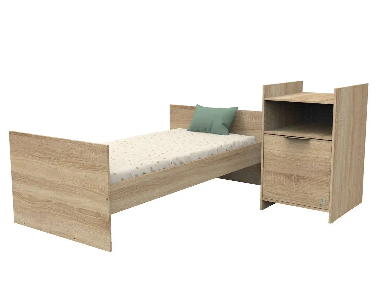 Illustration numéro 3 du produit Lit Bébé Combiné Évolutif Avec Porte Décor Chêne Doré - Azur Marron