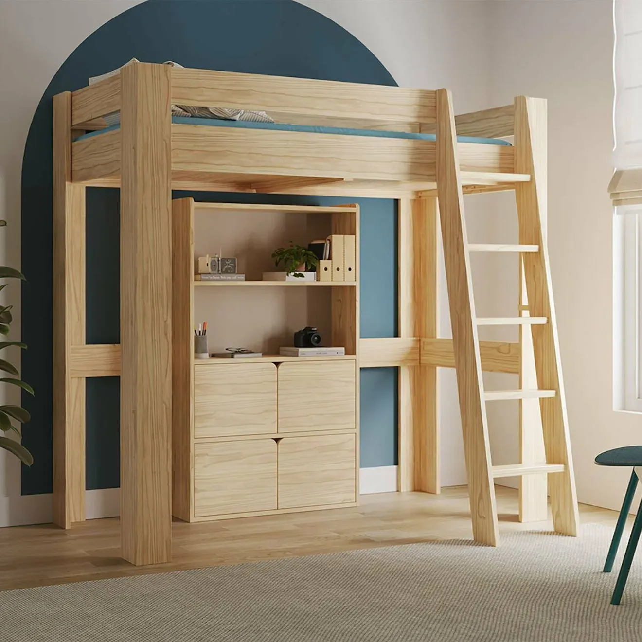 Illustration numéro 3 du produit Bibliothèque Étagère 4 Portes Bois Massif Sidney Bois