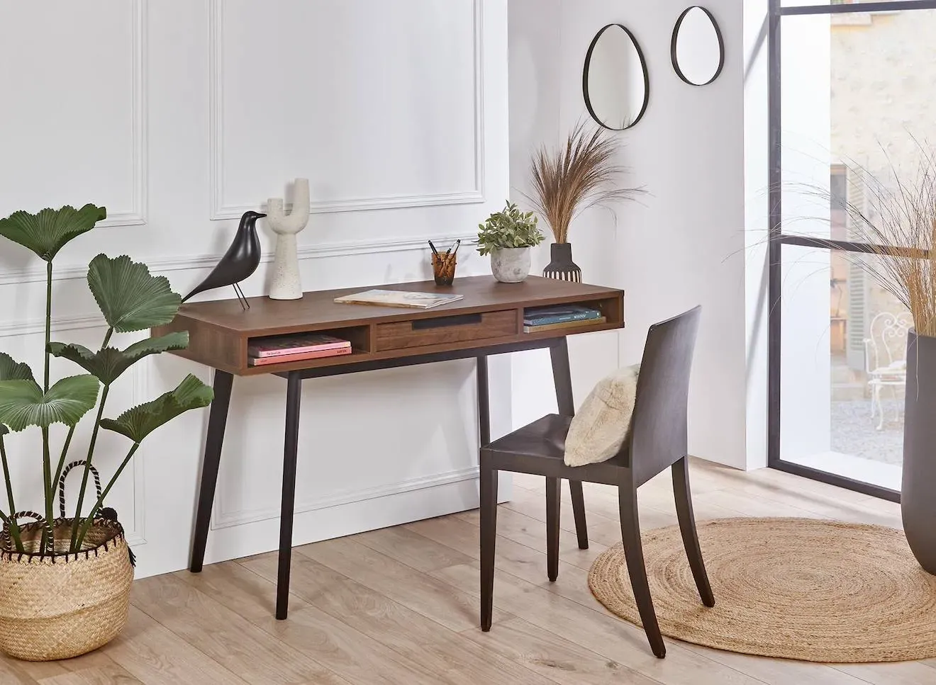 Illustration numéro 3 du produit Bureau En Bois 1 Tiroir Noyer Vintage Octave Noyer