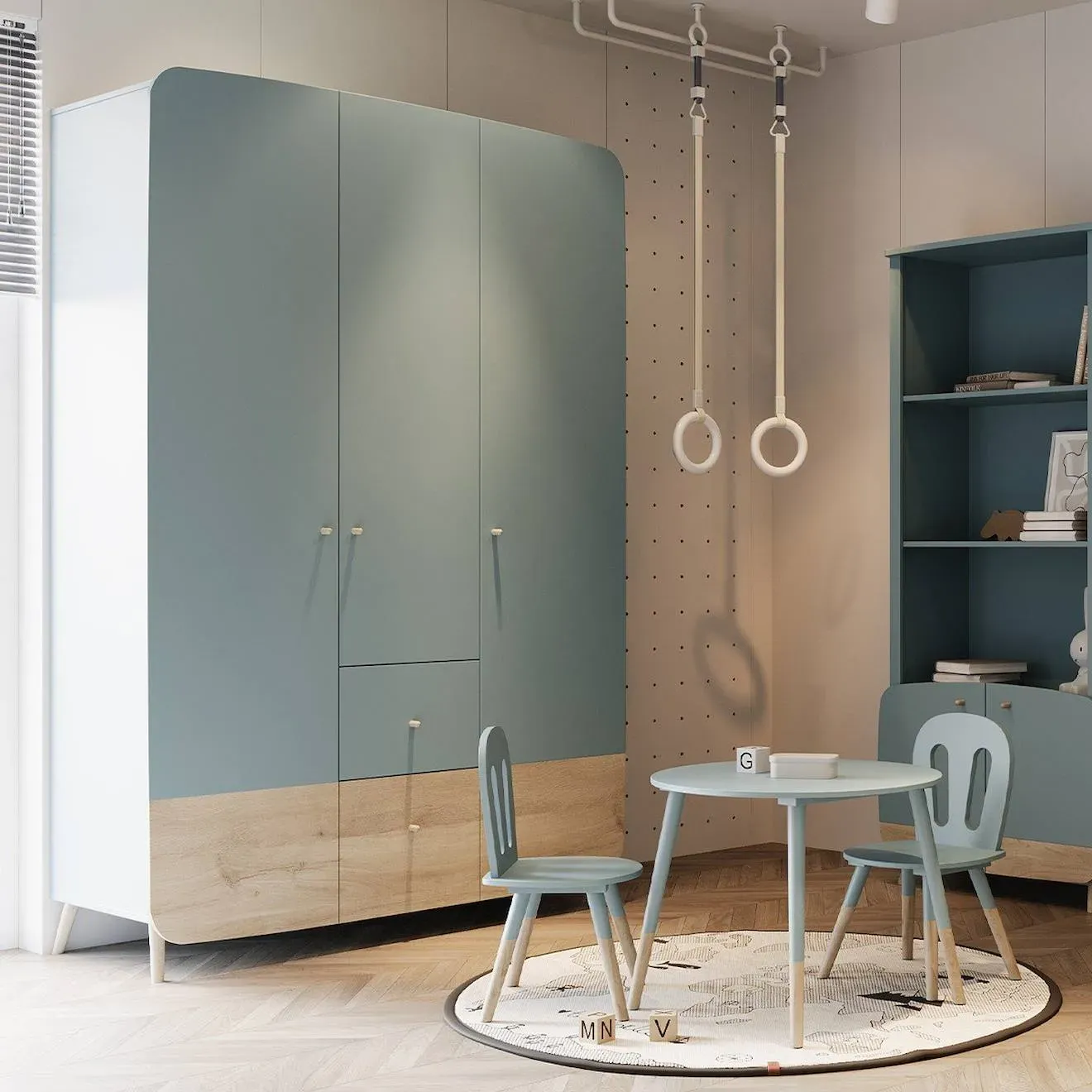 Illustration numéro 3 du produit Armoire 3 Portes Et 4 Tiroirs Bleu