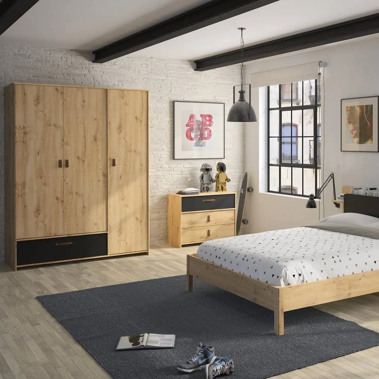 Illustration numéro 3 du produit Armoire 3 Portes 1 Tiroir Artisan Bois Clair