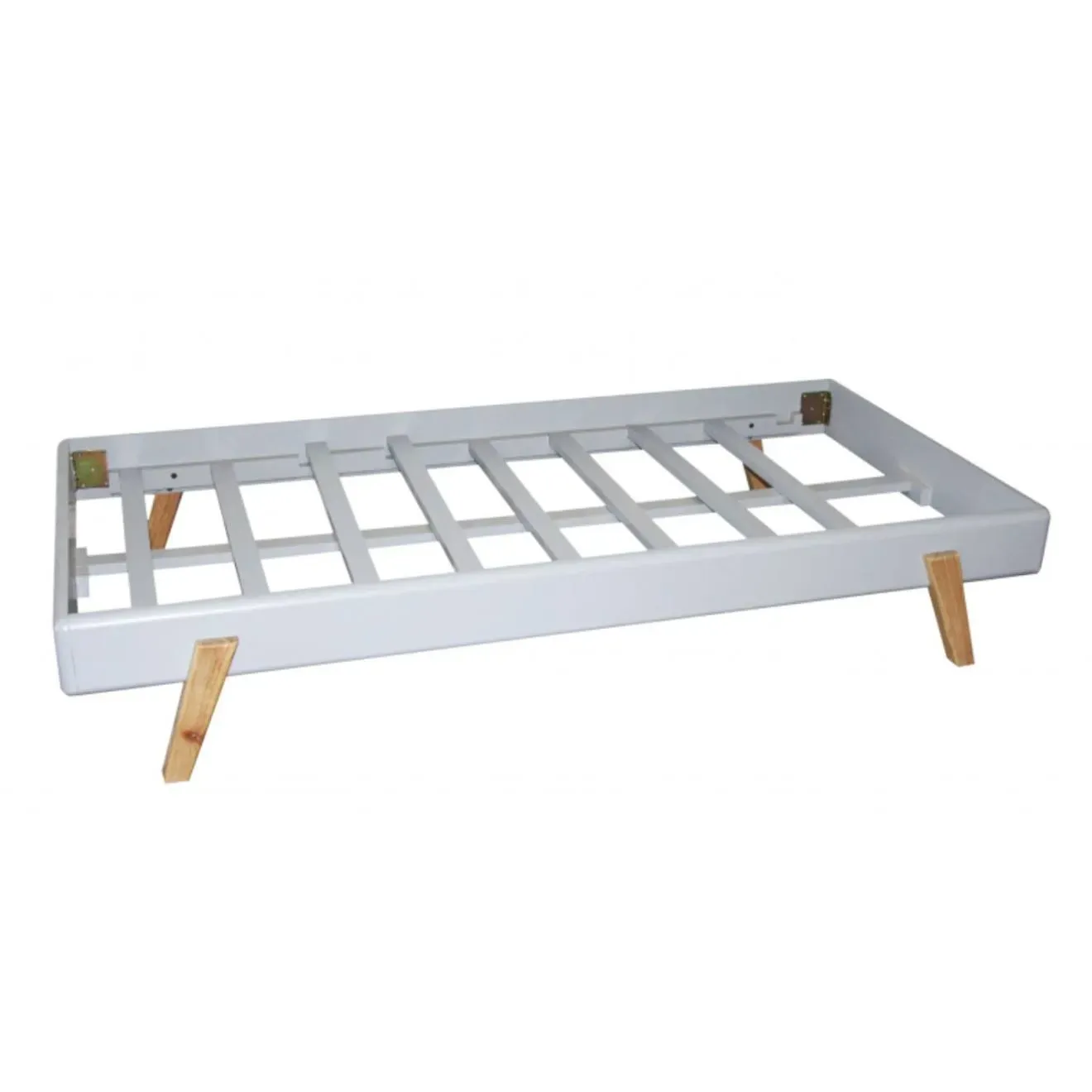 Illustration numéro 3 du produit Lit 1 Place En Bois Massif Gris Et Bois 90cm - Rétro Naturel