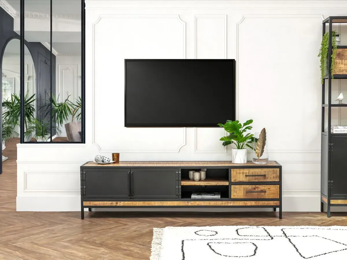 Illustration numéro 4 du produit Meuble TV 190 cm BEAUBOURG bois massif de manguier    BOBOCHIC