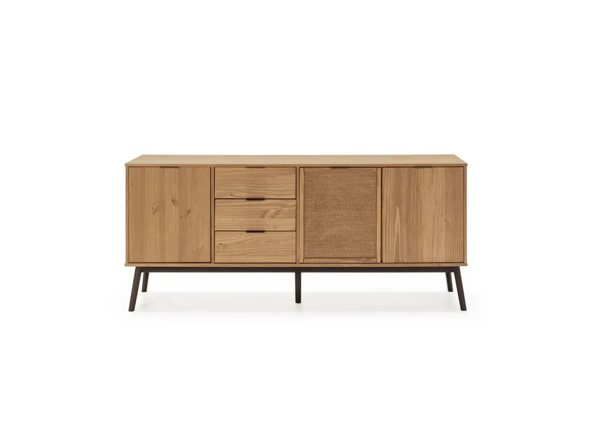 Illustration numéro 4 du produit Buffet 3 portes 186 cm ALBI bois massif et rotin    BOBOCHIC