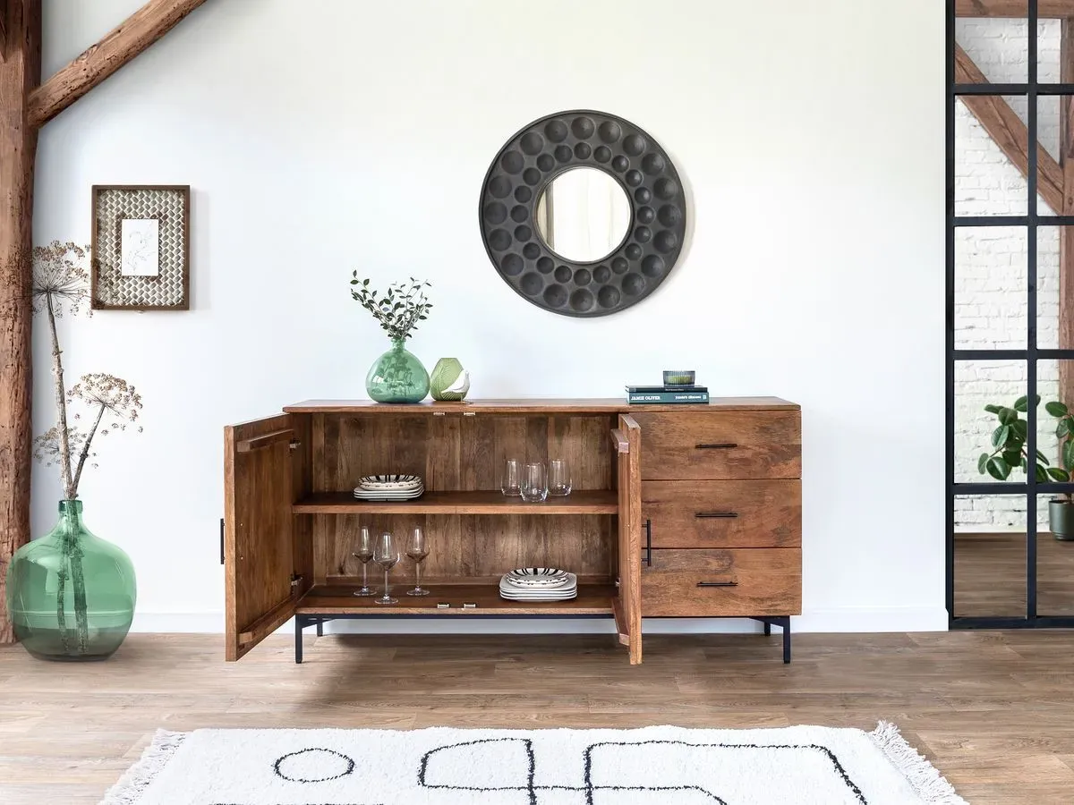 Illustration numéro 4 du produit Buffet 2 portes 160 cm BALTHAZAR Bois massif de manguier    BOBOCHIC