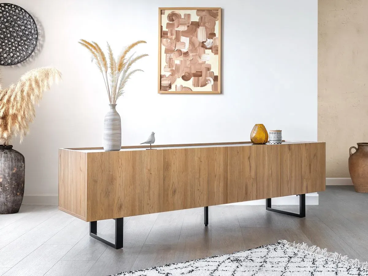 Illustration numéro 4 du produit Meuble TV 180 cm OPERA effet chêne et effet marbre noir    BOBOCHIC