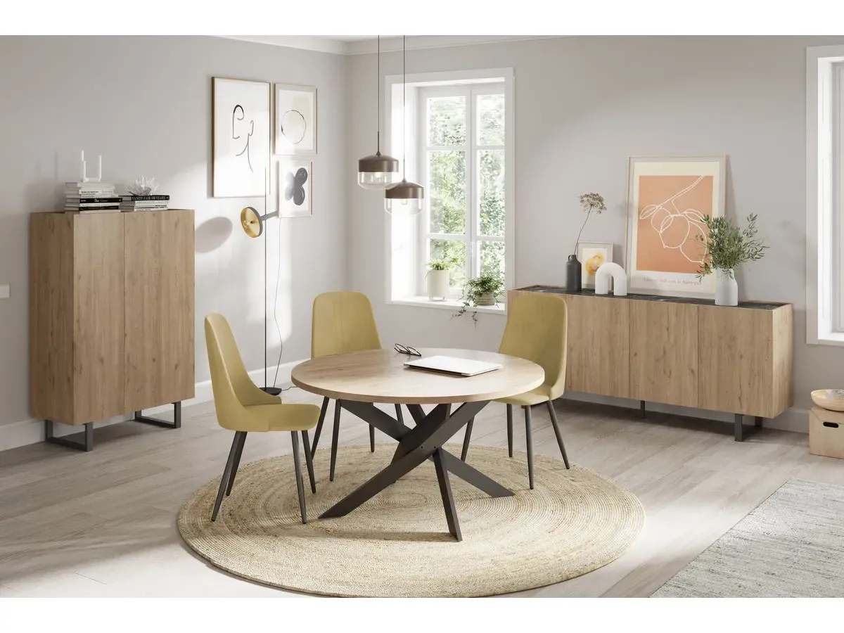 Illustration numéro 4 du produit Buffet 4 portes 180 cm OPERA effet chêne et imitation marbre noir    BOBOCHIC