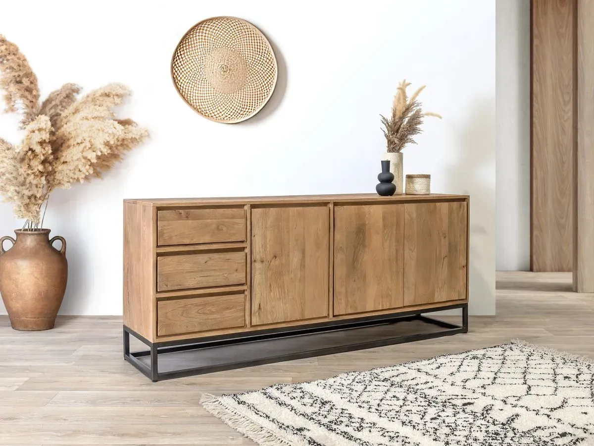 Illustration numéro 4 du produit Buffet 3 portes 190 cm BERGERAC Bois massif de manguier    BOBOCHIC