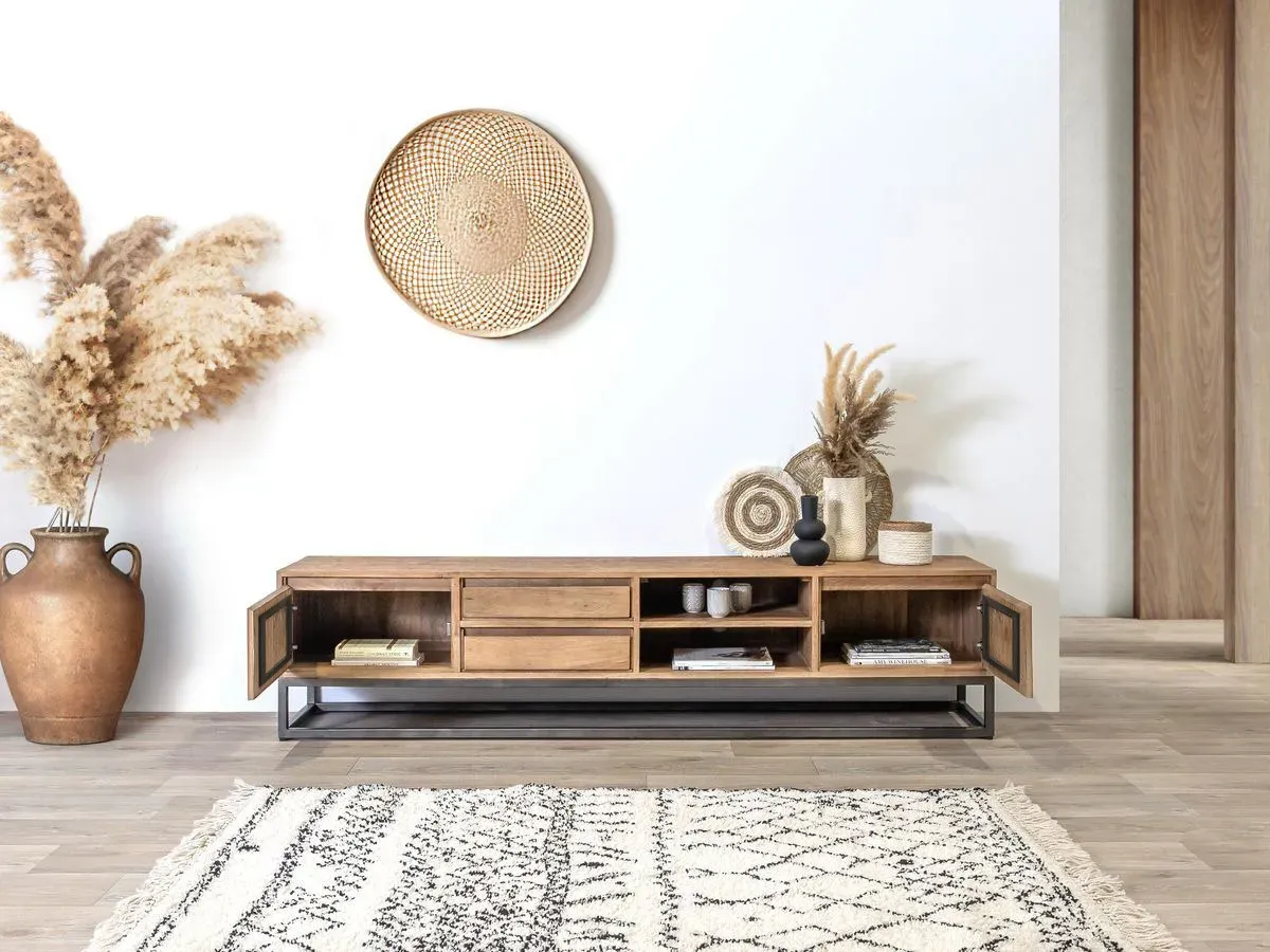 Illustration numéro 4 du produit Meuble TV 200 cm BERGERAC Bois massif de manguier    BOBOCHIC