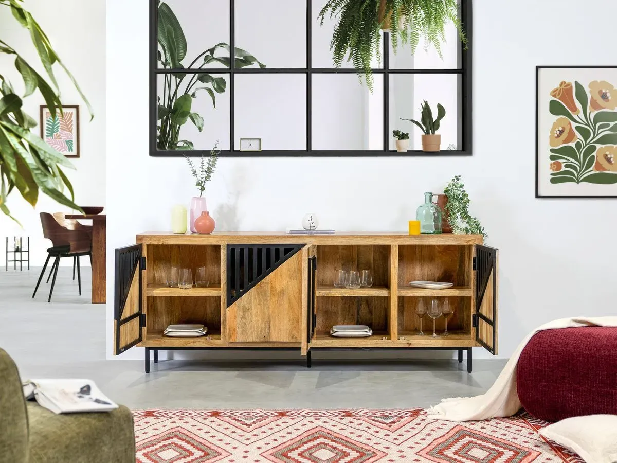 Illustration numéro 4 du produit Buffet 4 portes 200 cm BILBAO bois massif de manguier    BOBOCHIC