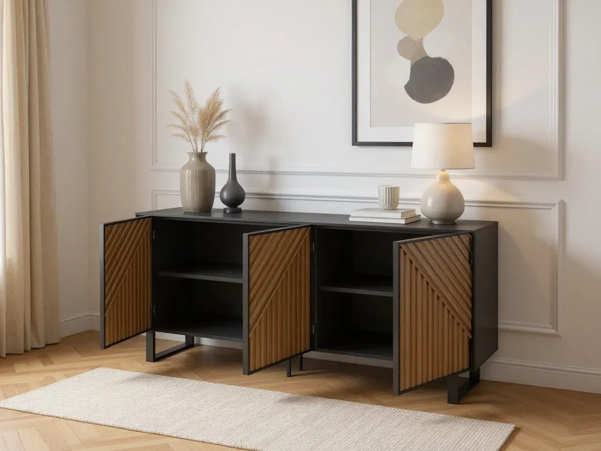 Illustration numéro 4 du produit Buffet 3 portes 151 cm ALAIA effet chêne    BOBOCHIC