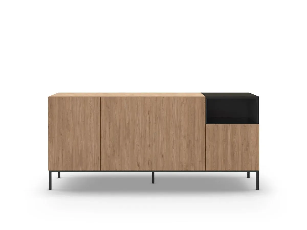 Illustration numéro 4 du produit Buffet 4 portes 1 niche 180 cm CECILIA effet chêne    BOBOCHIC