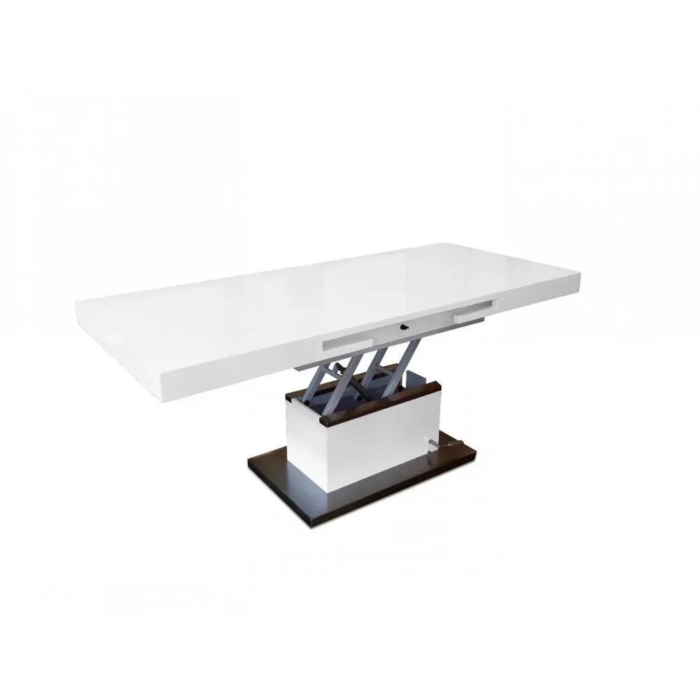 Illustration numéro 4 du produit Table basse relevable extensible SETUP blanc brillant socle acier brossé