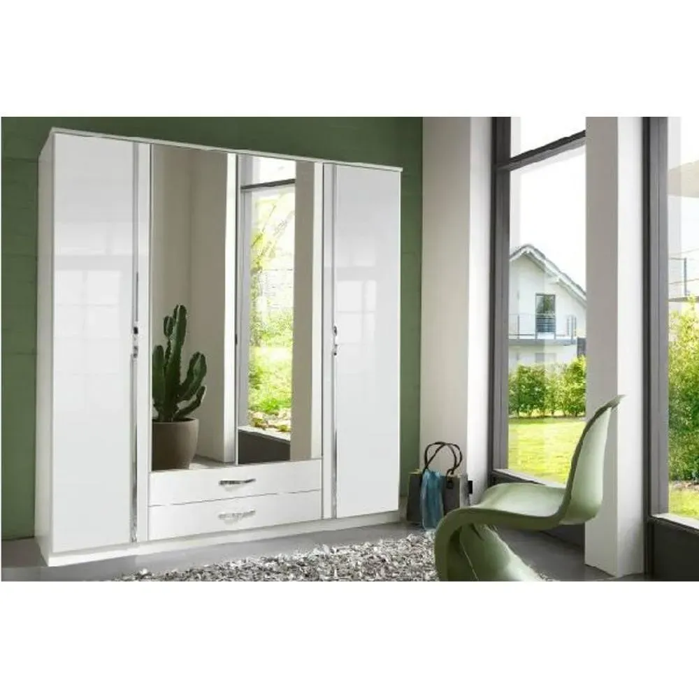 Illustration numéro 4 du produit Armoire KROOS 4 portes, 2 miroirs blanc / laquée blanc brillant