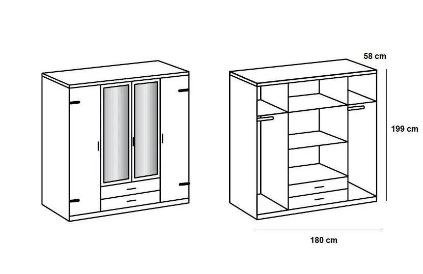 Illustration numéro 4 du produit Armoire GALWAY style industriel 180 cm 4 portes 2 tiroirs chêne poutre