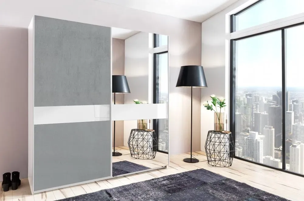 Illustration numéro 4 du produit Armoire coulissante COMBER 179 cm 1 porte grise rechampi blanc 1 porte miroir