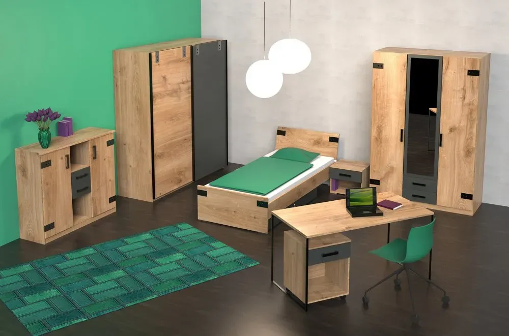 Illustration numéro 4 du produit Commode style industriel LISBURN chêne