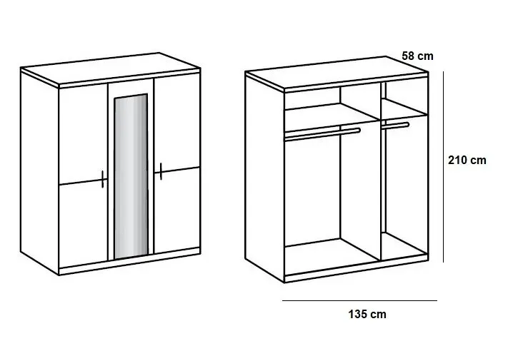 Illustration numéro 4 du produit Armoire 3 portes miroir CARAMELLA largeur 135 cm blanc rechampi chrome brillant.