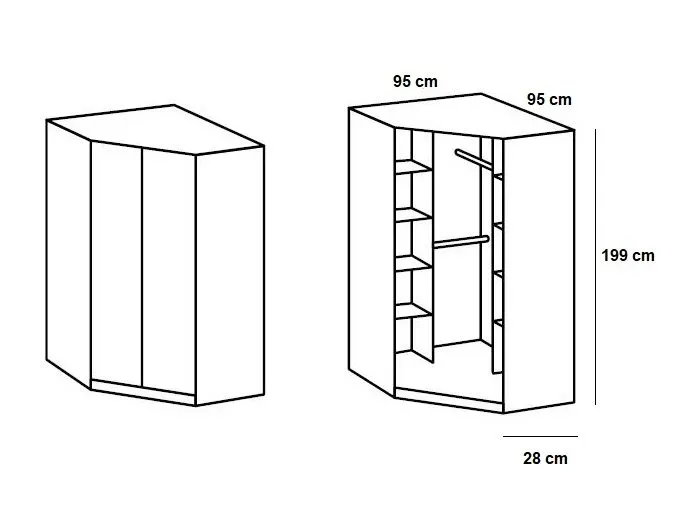 Illustration numéro 4 du produit Armoire dressing d'angle KROOS 2 portes 95*95 laquée blanc brillant