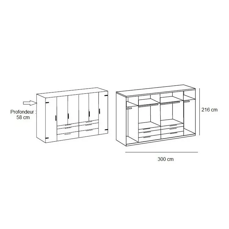 Illustration numéro 4 du produit Armoire PORTLAND style industriel 300 cm 6 portes chêne poutre / graphite